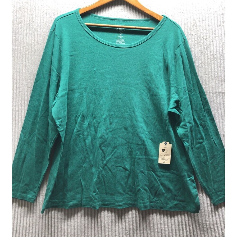 St Johns Bay Womens Essential Tee 2X Green Casual Minimalist Everyday Basic NWT